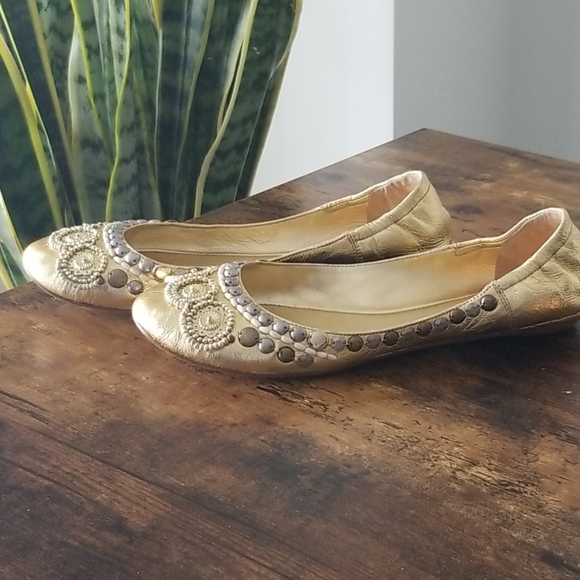 Gold ballet beaded shoes, - Picture 3 of 8